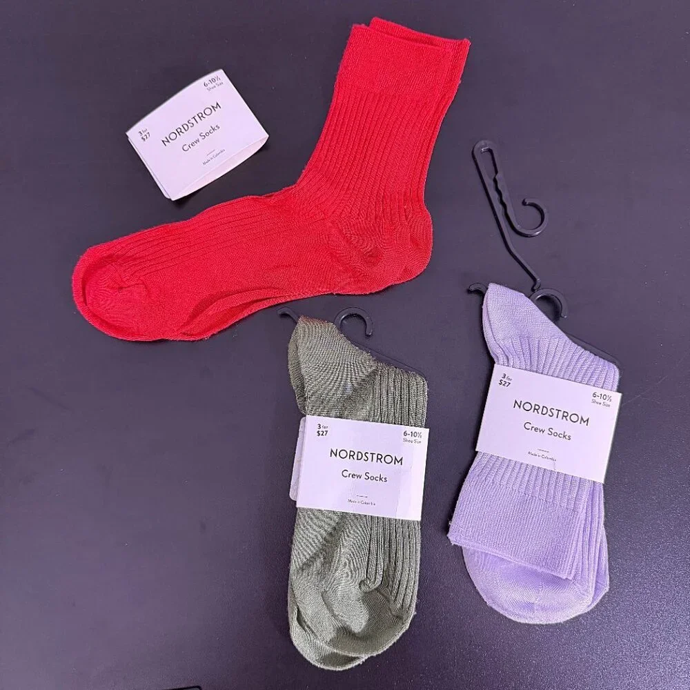 Nordstrom Ultra Soft Crew Socks Set Red Green Lavender